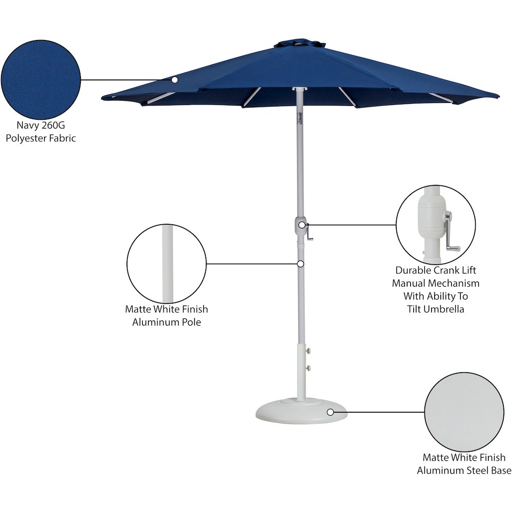 Fiji Navy Fabric / Matte White Aluminum Patio Umbrella with Base Sets