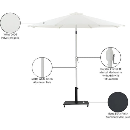 Fiji White Fabric / Matte Black Aluminum Patio Umbrella with Base Sets