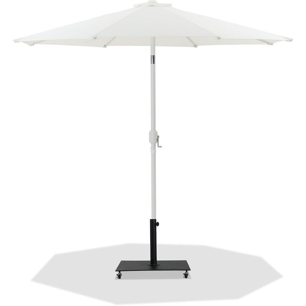 Fiji White Fabric / Matte Black Aluminum Patio Umbrella with Base Sets