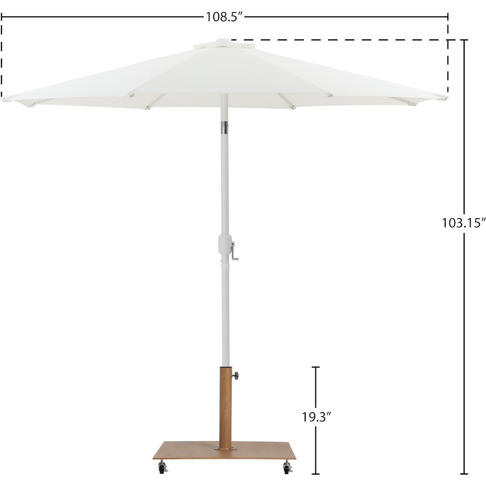 Fiji White Fabric / Teak Aluminum Patio Umbrella with Base Sets