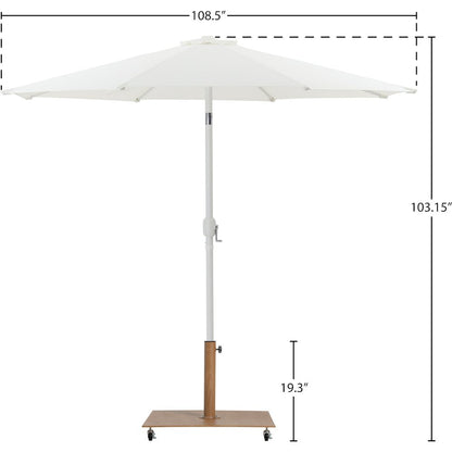Fiji White Fabric / Teak Aluminum Patio Umbrella with Base Sets