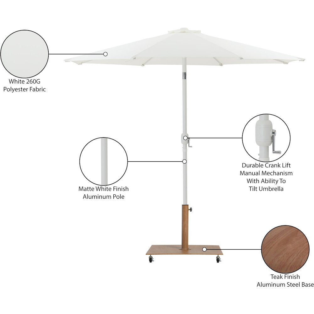 Fiji White Fabric / Teak Aluminum Patio Umbrella with Base Sets