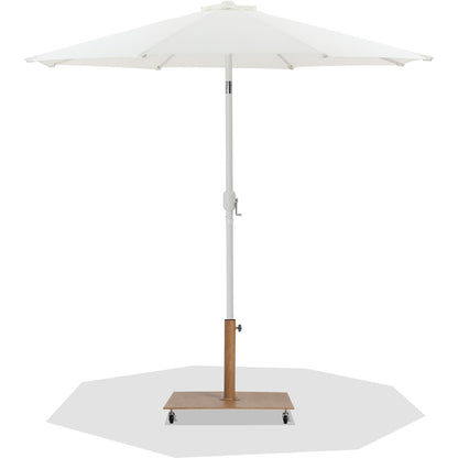 Fiji White Fabric / Teak Aluminum Patio Umbrella with Base Sets