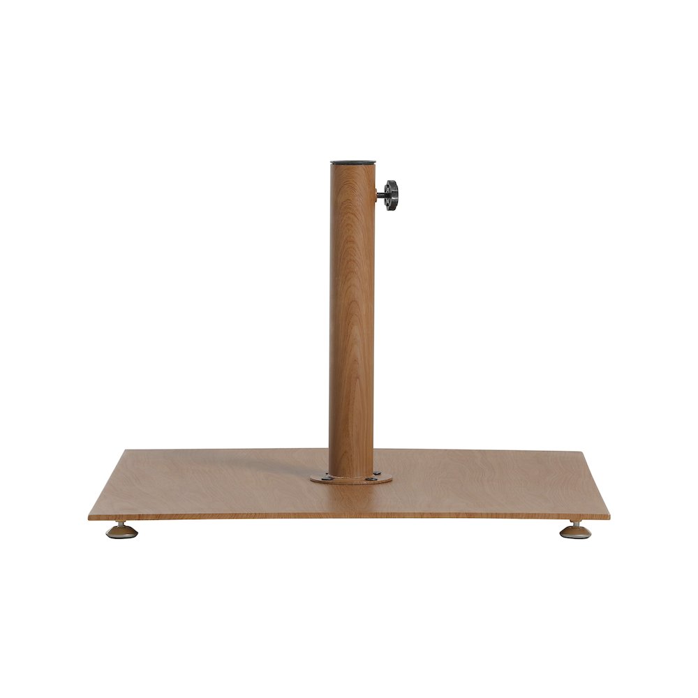 Fiji White Fabric / Teak Aluminum Patio Umbrella with Base Sets