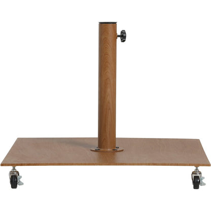 Fiji White Fabric / Teak Aluminum Patio Umbrella with Base Sets