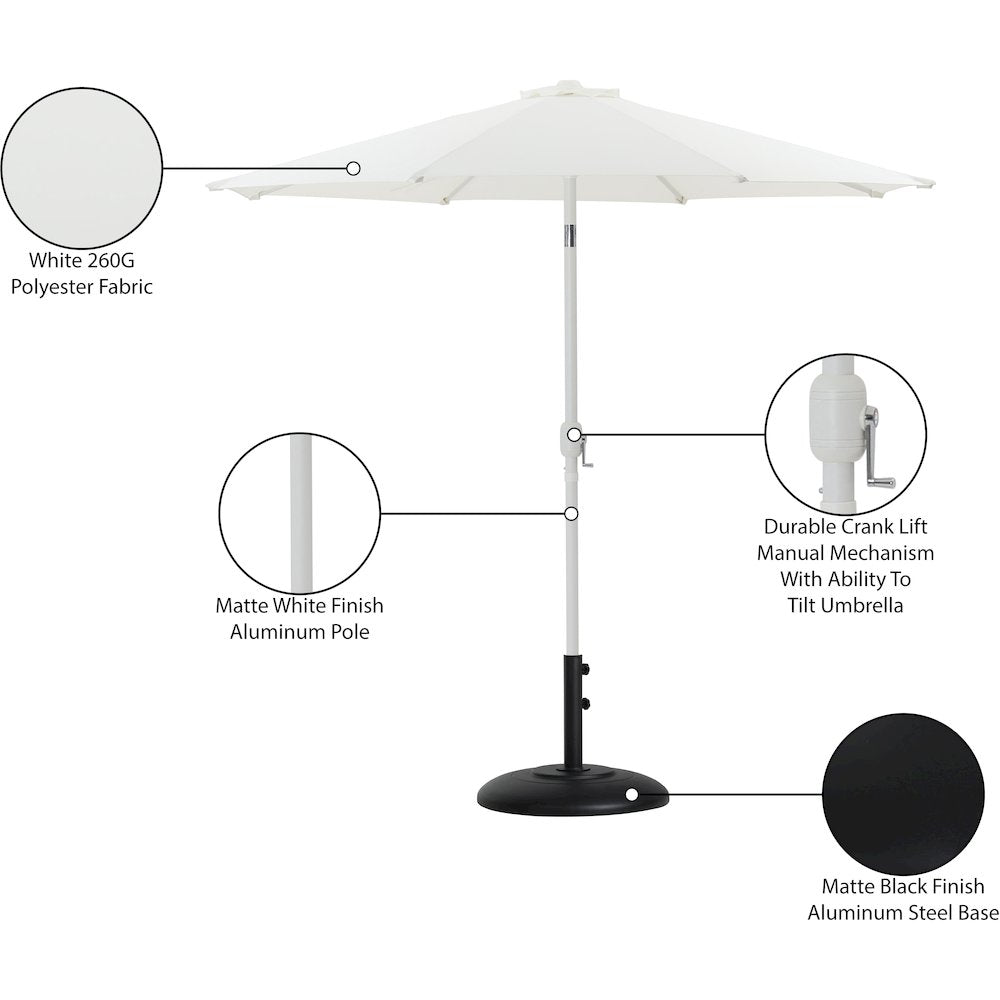 Fiji White Fabric / Matte Black Aluminum Patio Umbrella with Base Sets