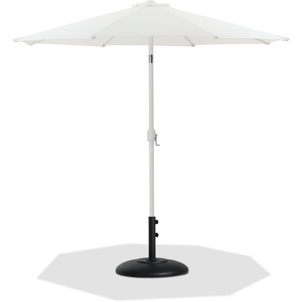 Fiji White Fabric / Matte Black Aluminum Patio Umbrella with Base Sets
