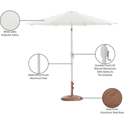 Fiji White Fabric / Teak Aluminum Patio Umbrella with Base Sets