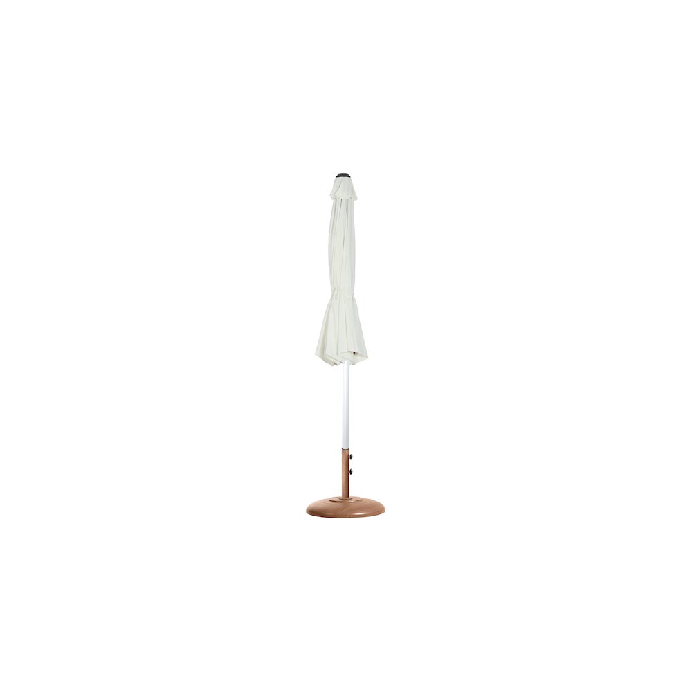 Fiji White Fabric / Teak Aluminum Patio Umbrella with Base Sets