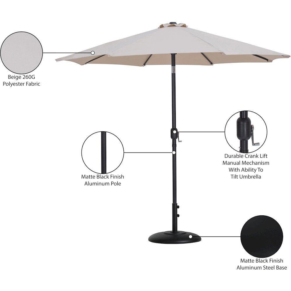 Fiji Beige Fabric / Matte Black Aluminum Patio Umbrella with Base Sets