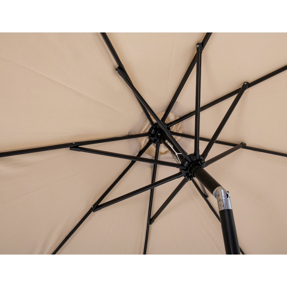 Fiji Beige Fabric / Matte Black Aluminum Patio Umbrella with Base Sets