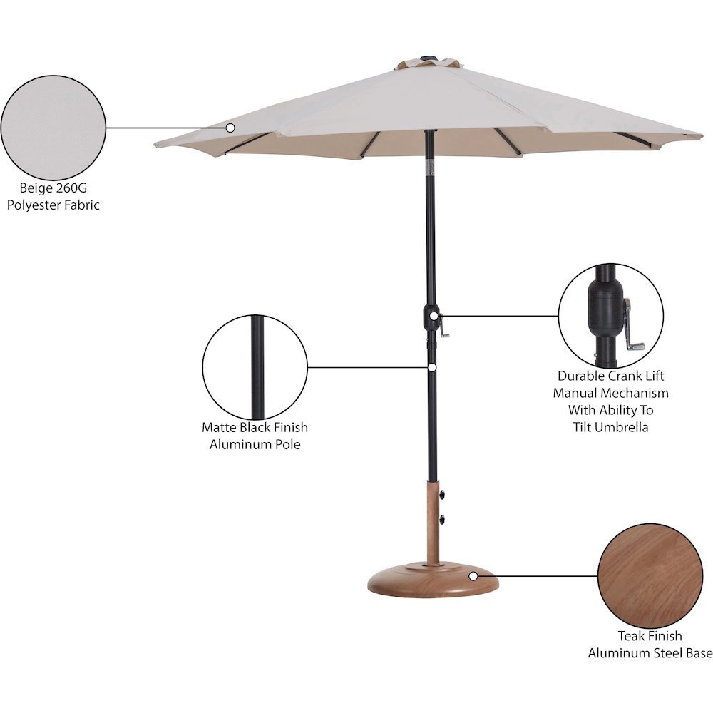 Fiji Beige Fabric / Teak Aluminum Patio Umbrella with Base Sets