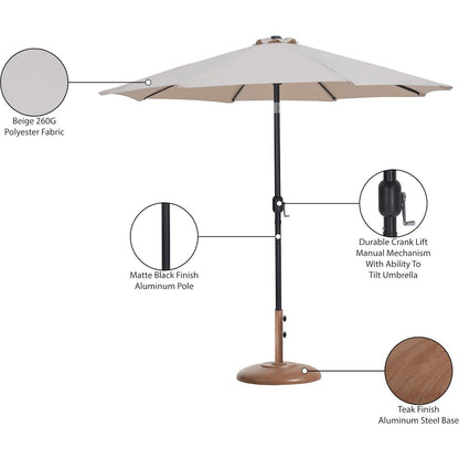 Fiji Beige Fabric / Teak Aluminum Patio Umbrella with Base Sets