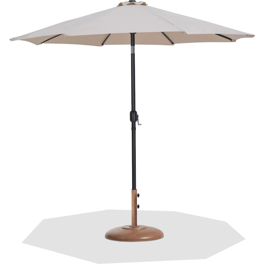 Fiji Beige Fabric / Teak Aluminum Patio Umbrella with Base Sets