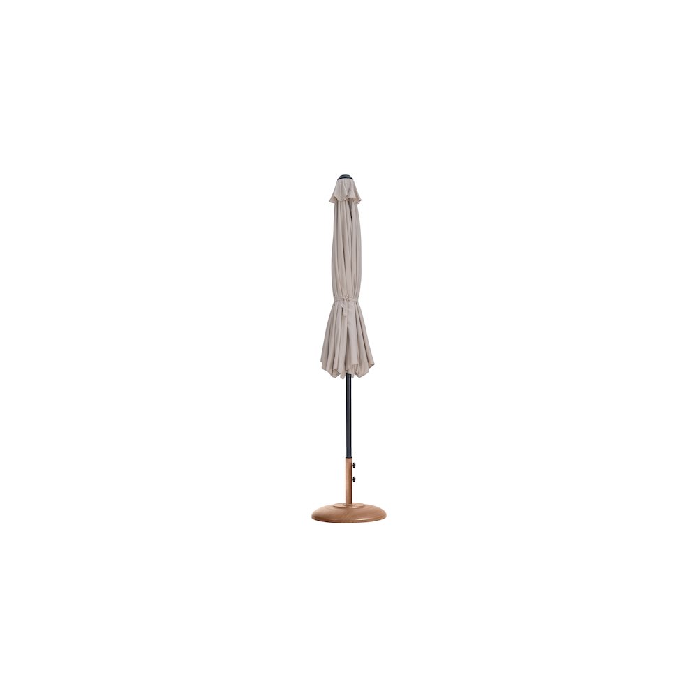 Fiji Beige Fabric / Teak Aluminum Patio Umbrella with Base Sets
