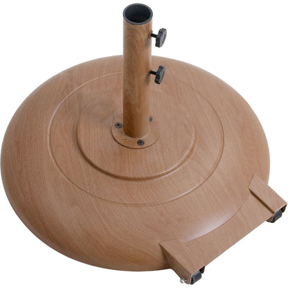 Fiji Beige Fabric / Teak Aluminum Patio Umbrella with Base Sets