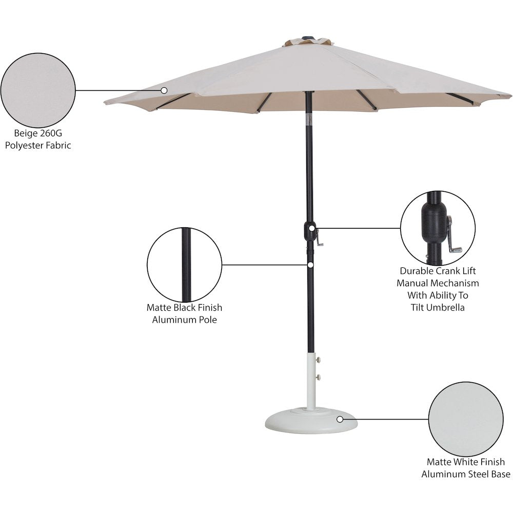 Fiji Beige Fabric / Matte White Aluminum Patio Umbrella with Base Sets