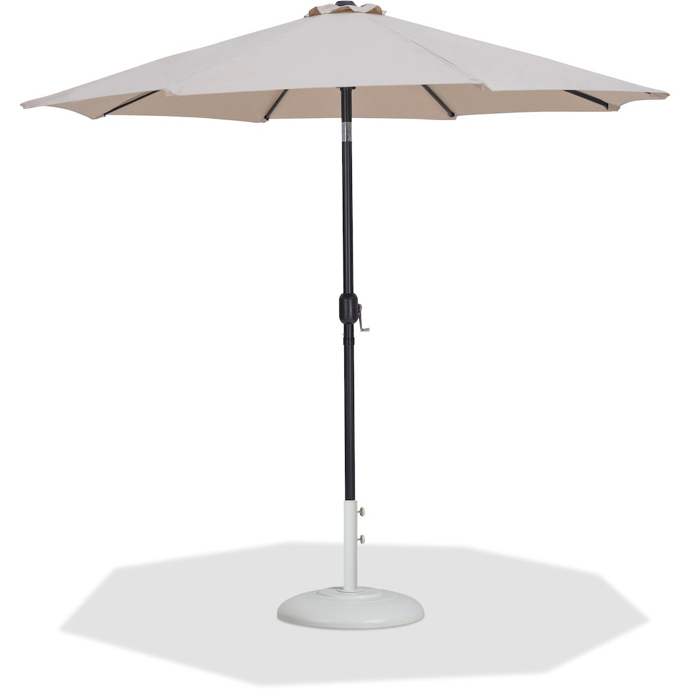Fiji Beige Fabric / Matte White Aluminum Patio Umbrella with Base Sets