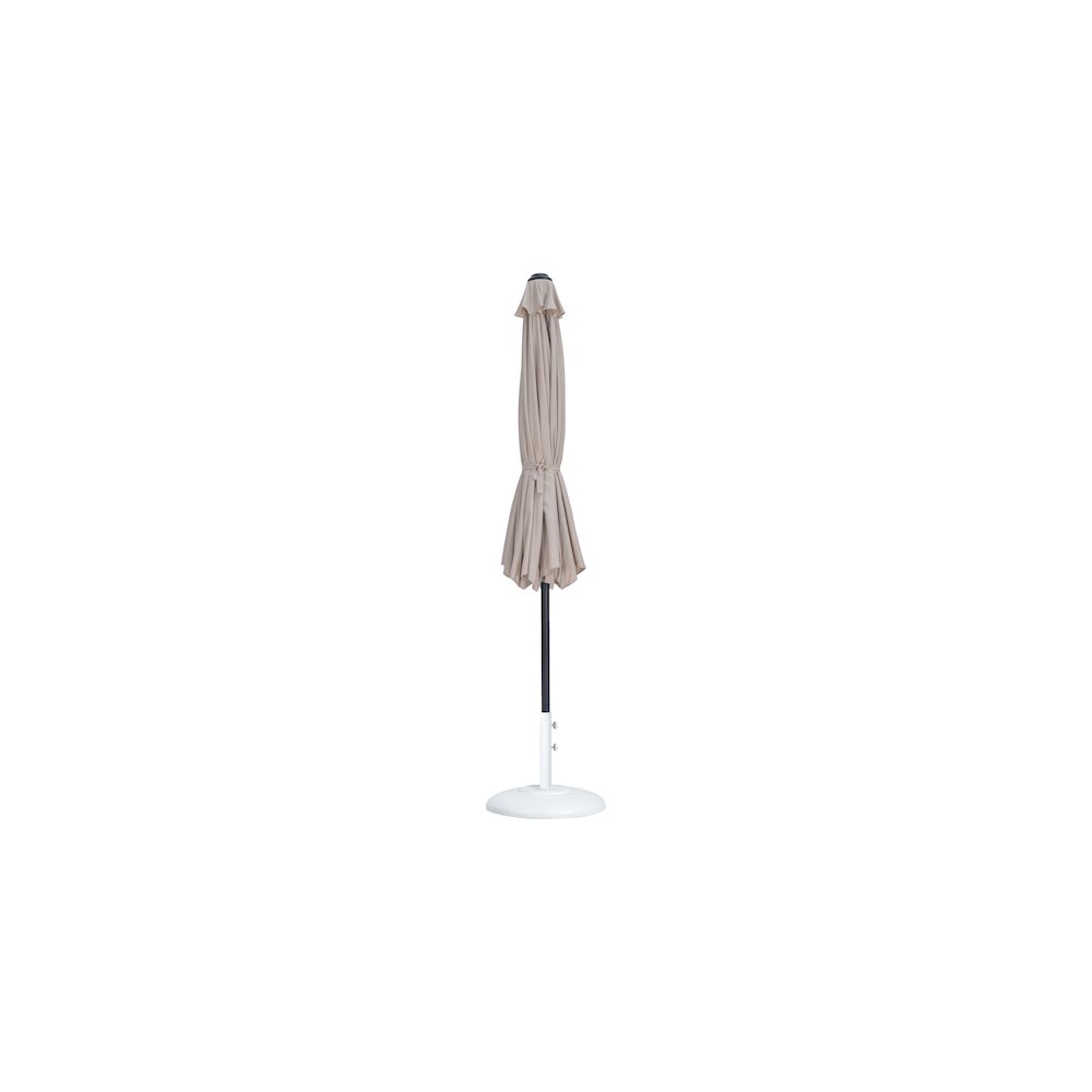 Fiji Beige Fabric / Matte White Aluminum Patio Umbrella with Base Sets