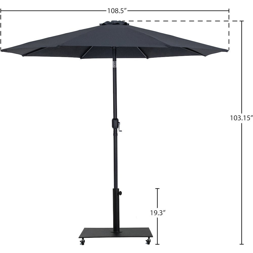 Fiji Black Fabric / Matte Black Aluminum Patio Umbrella with Base Sets