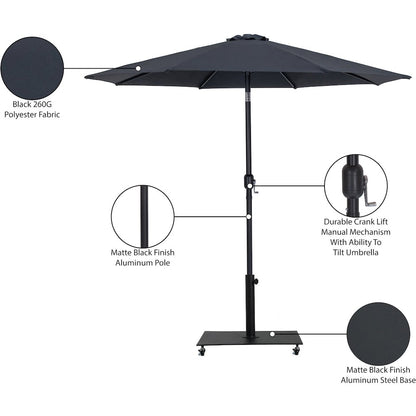 Fiji Black Fabric / Matte Black Aluminum Patio Umbrella with Base Sets