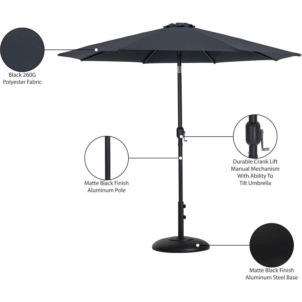 Fiji Black Fabric / Matte Black Aluminum Patio Umbrella with Base Sets