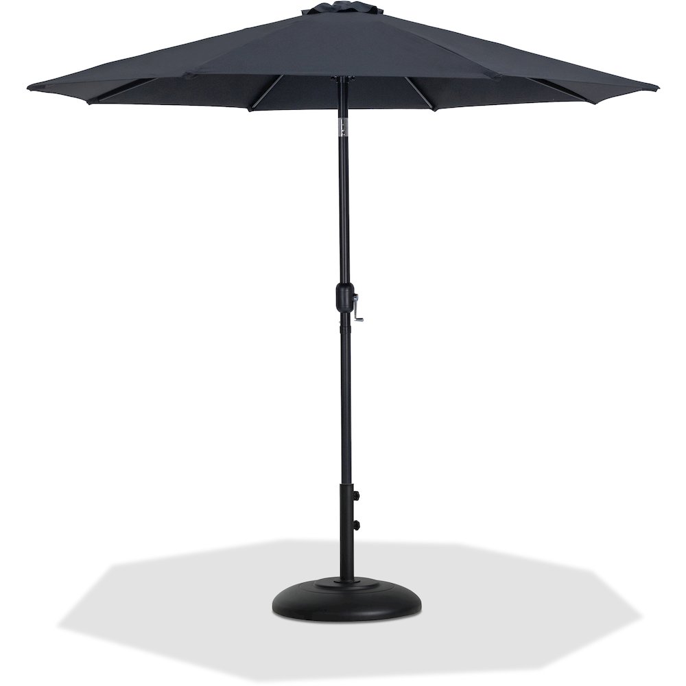 Fiji Black Fabric / Matte Black Aluminum Patio Umbrella with Base Sets