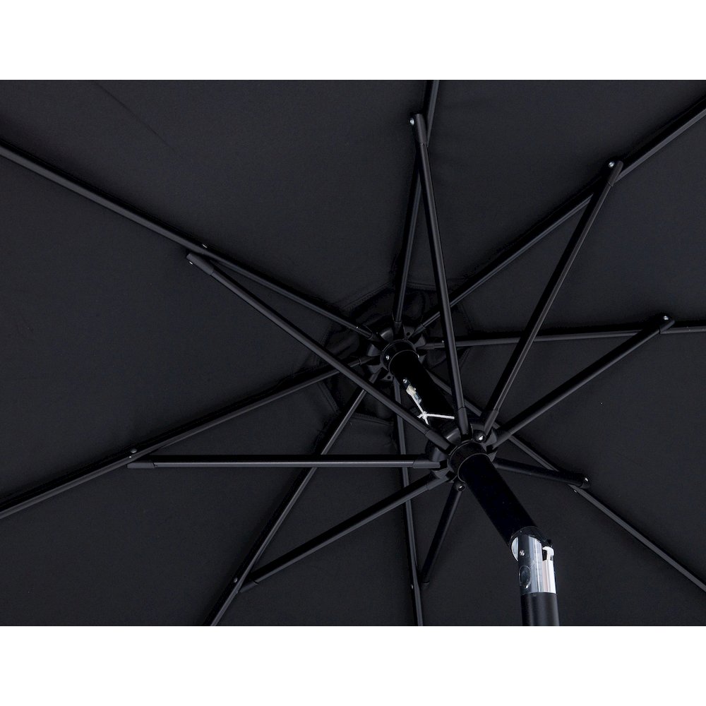 Fiji Black Fabric / Matte Black Aluminum Patio Umbrella with Base Sets