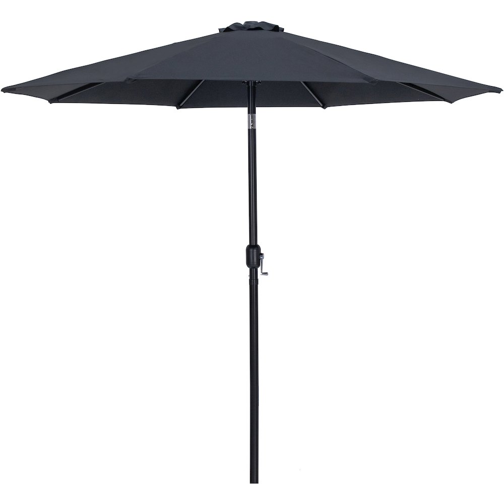 Fiji Black Fabric / Matte Black Aluminum Patio Umbrella with Base Sets