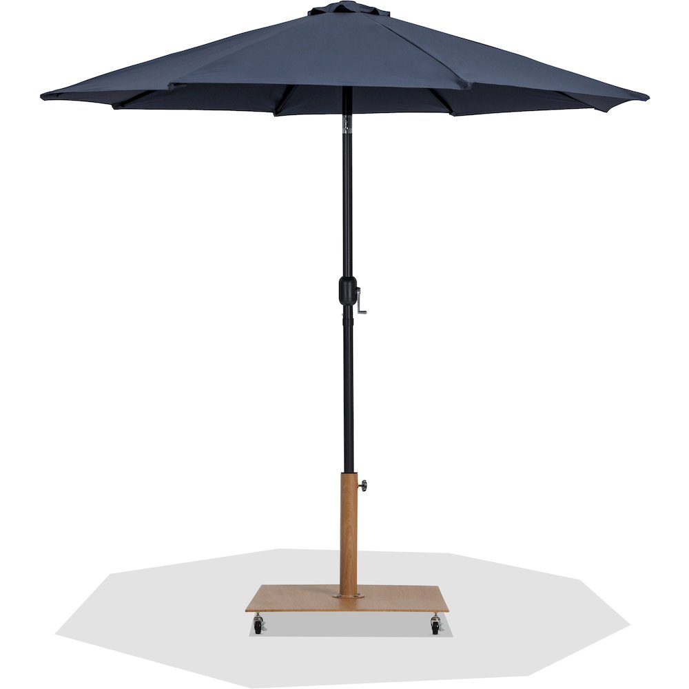 Fiji Grey Fabric / Teak Aluminum Patio Umbrella with Base Sets