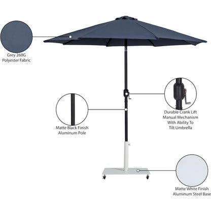 Fiji Grey Fabric / Matte White Aluminum Patio Umbrella with Base Sets