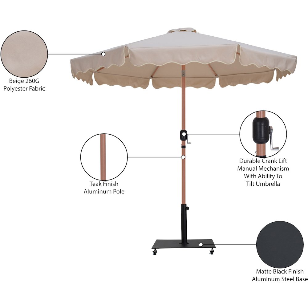 Amalfi Beige With Cream Piping / Matte Black Metal Patio Umbrella with Base Sets
