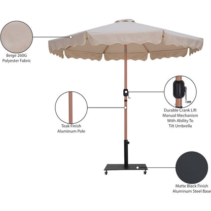 Amalfi Beige With Cream Piping / Matte Black Metal Patio Umbrella with Base Sets