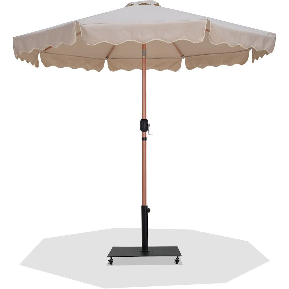 Amalfi Beige With Cream Piping / Matte Black Metal Patio Umbrella with Base Sets