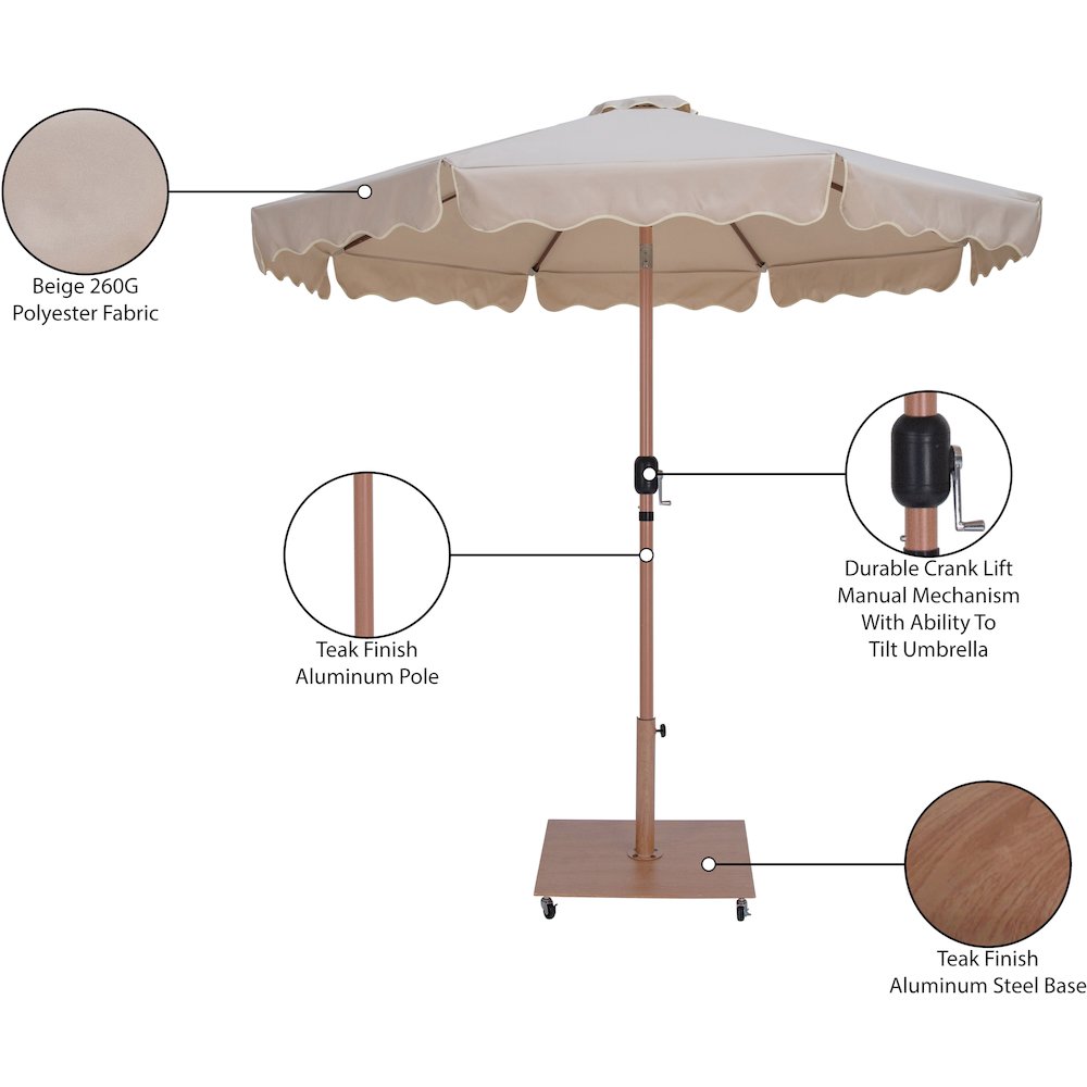 Amalfi Beige With Cream Piping / Teak Metal Patio Umbrella with Base Sets
