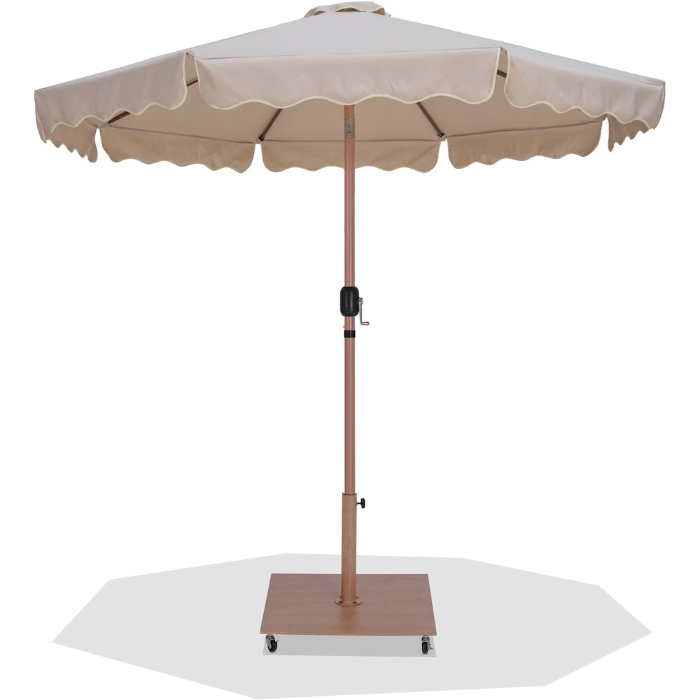 Amalfi Beige With Cream Piping / Teak Metal Patio Umbrella with Base Sets