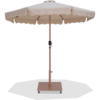 Amalfi Beige With Cream Piping / Teak Metal Patio Umbrella with Base Sets