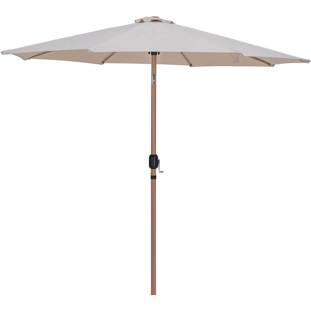 Amalfi Beige With Cream Piping / Teak Metal Patio Umbrella with Base Sets
