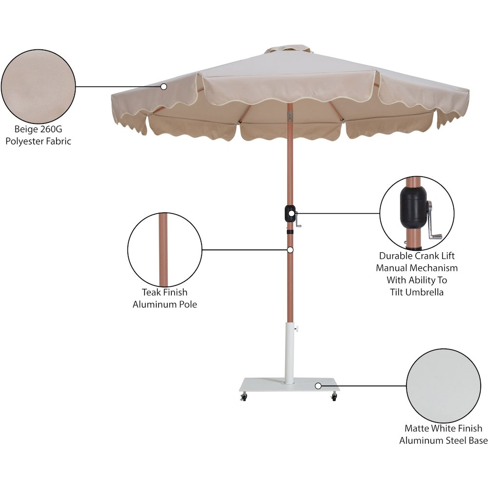 Amalfi Beige With Cream Piping / Matte White Metal Patio Umbrella with Base Sets