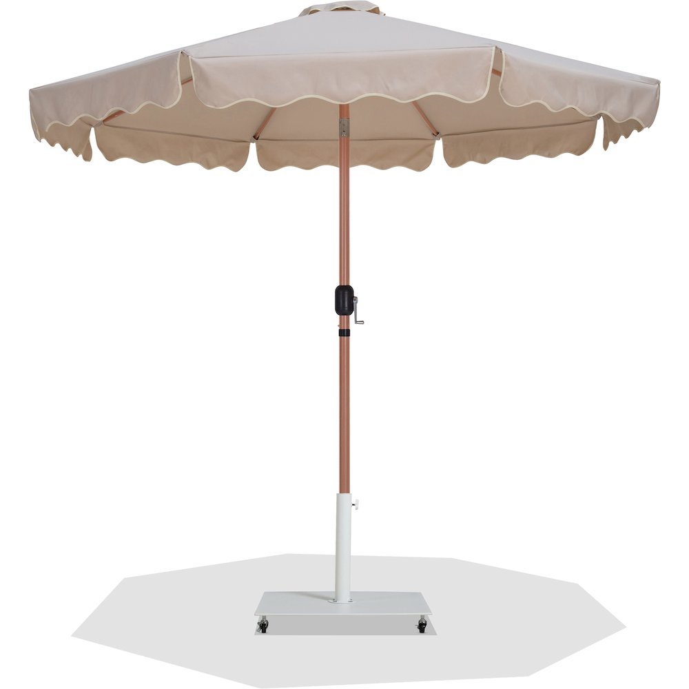 Amalfi Beige With Cream Piping / Matte White Metal Patio Umbrella with Base Sets