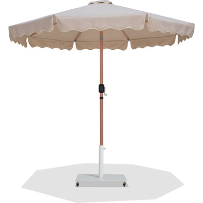 Amalfi Beige With Cream Piping / Matte White Metal Patio Umbrella with Base Sets