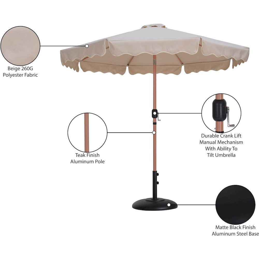 Amalfi Beige With Cream Piping / Matte Black Metal Patio Umbrella with Base Sets