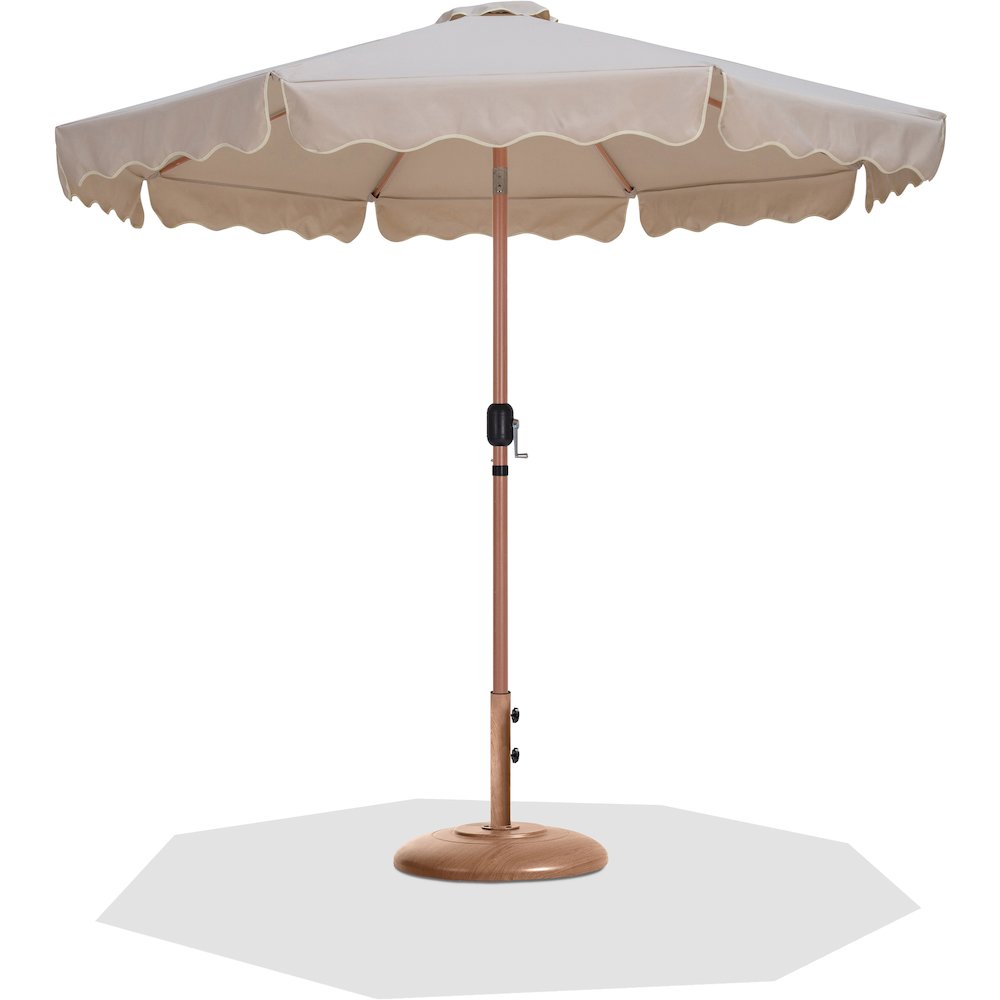 Amalfi Beige With Cream Piping / Teak Metal Patio Umbrella with Base Sets