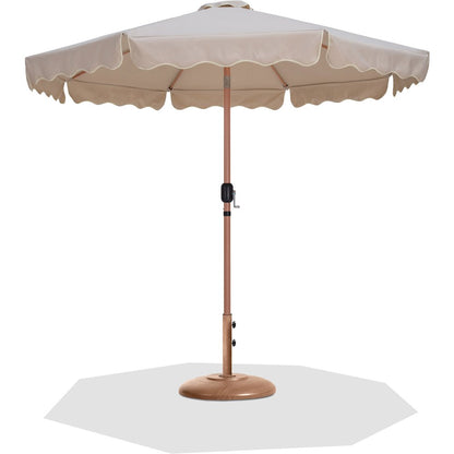 Amalfi Beige With Cream Piping / Teak Metal Patio Umbrella with Base Sets