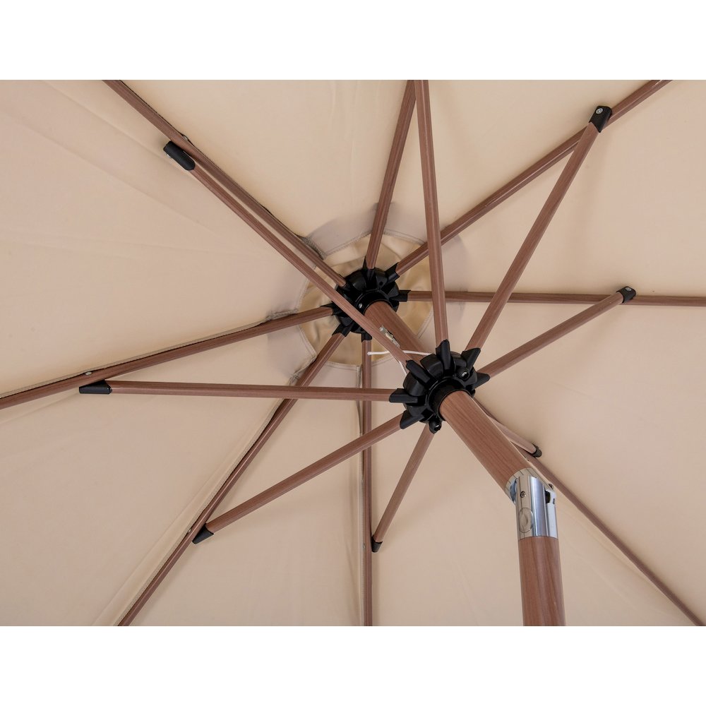 Amalfi Beige With Cream Piping / Teak Metal Patio Umbrella with Base Sets