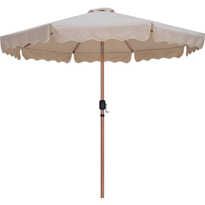 Amalfi Beige With Cream Piping / Teak Metal Patio Umbrella with Base Sets