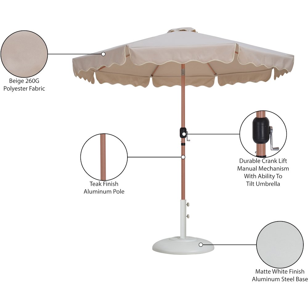 Amalfi Beige With Cream Piping / Matte White Metal Patio Umbrella with Base Sets