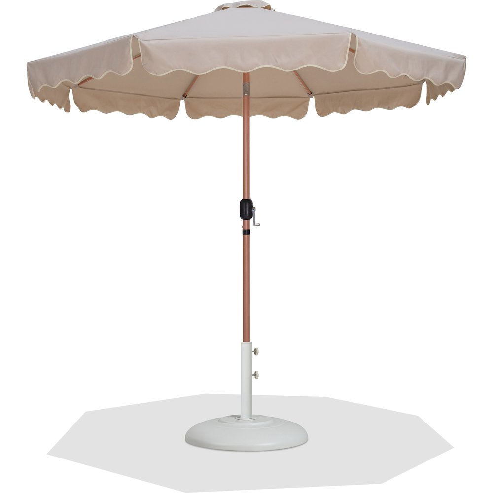 Amalfi Beige With Cream Piping / Matte White Metal Patio Umbrella with Base Sets