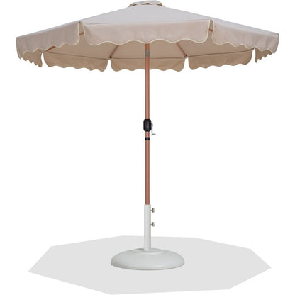 Amalfi Beige With Cream Piping / Matte White Metal Patio Umbrella with Base Sets