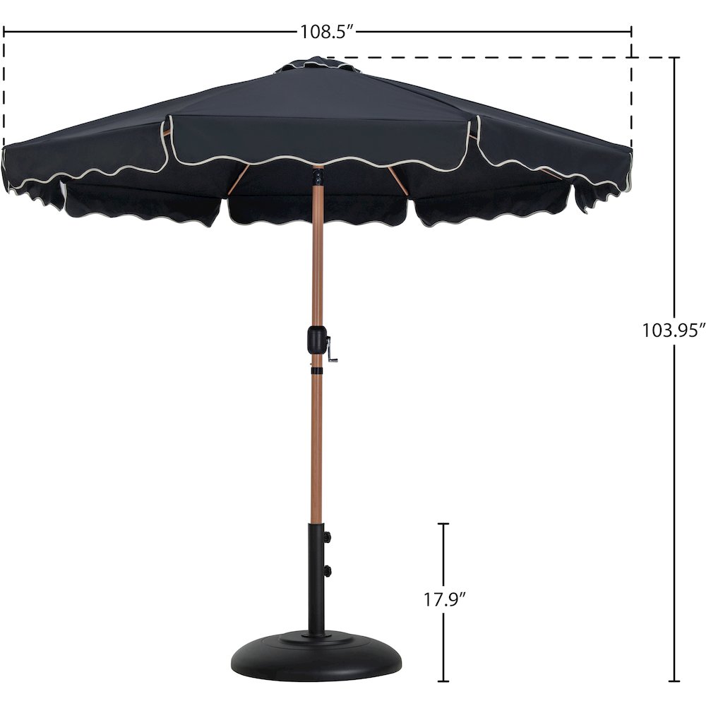 Amalfi Black With Cream Piping / Matte Black Metal Patio Umbrella with Base Sets